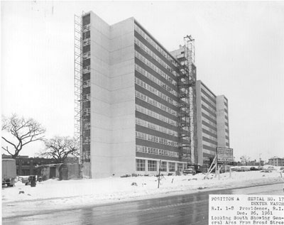 A black and white image of the Dexter Manor building